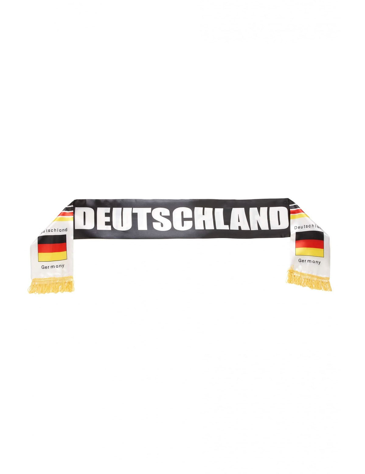 Šál nemecko pre dospelý čierna s nápisom Deutschland a žltými strapcami