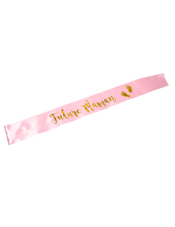 Ružovo-zlatá saténová šerpa pre nastávajúce mamičky, ideálna na oslavu príchodu bábätka.