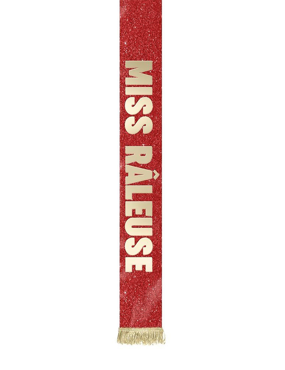 Gros plan sur l'inscription de l'Echarpe Miss Râleuse