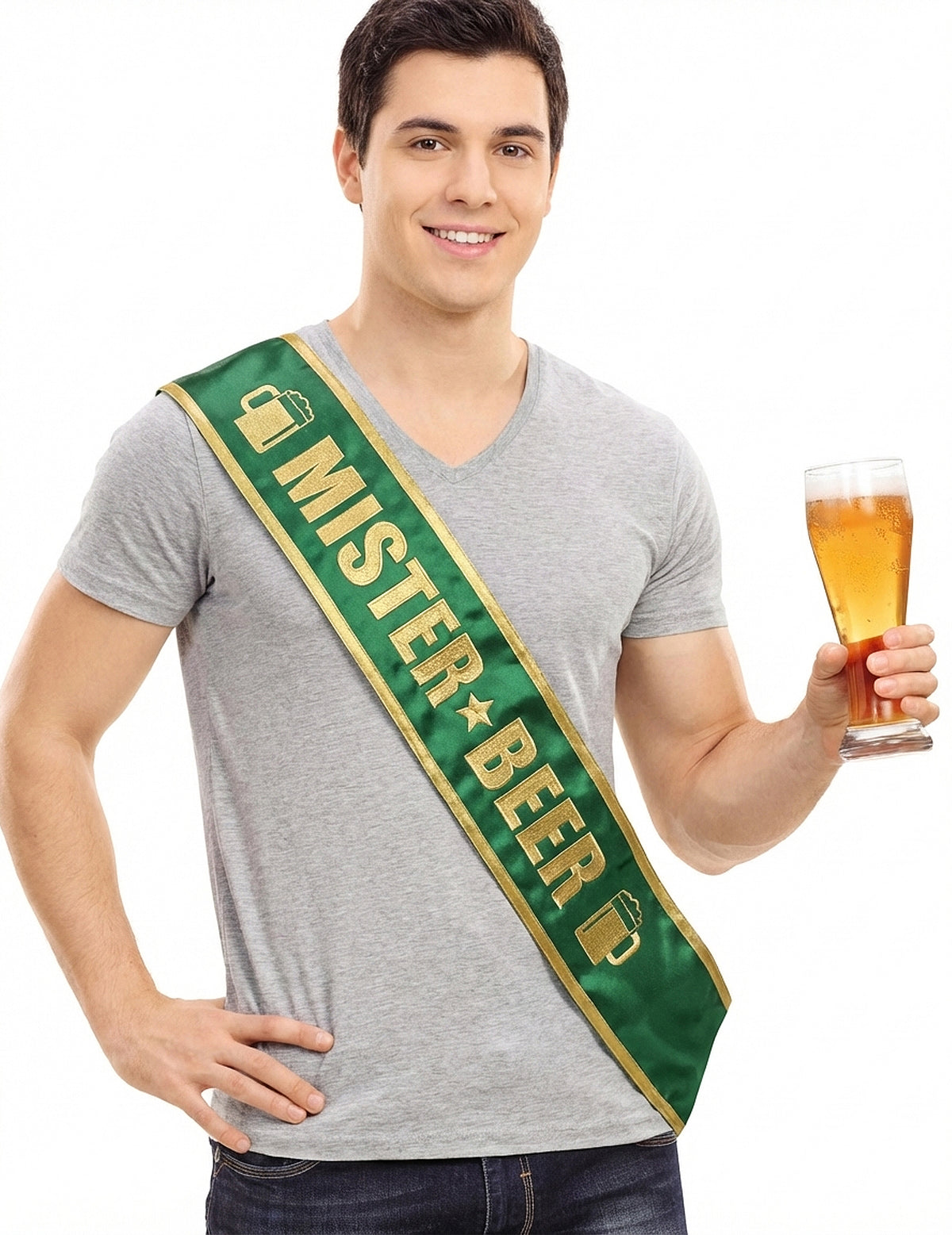 Écharpe Mister Beer pour homme verte et dorée