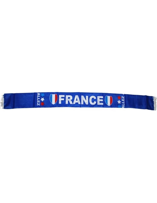 Echarpe supporter France pour adulte bleue avec texte blanc et écussons tricolores