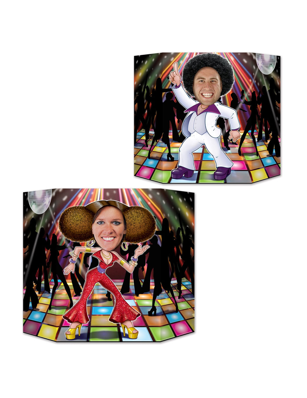 Passe tête Disco pour couple multicolore avec décor de piste de danse