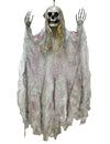 Faucheur sanglant suspendu pour Halloween blanc et gris avec mains de squelette ensanglantées
