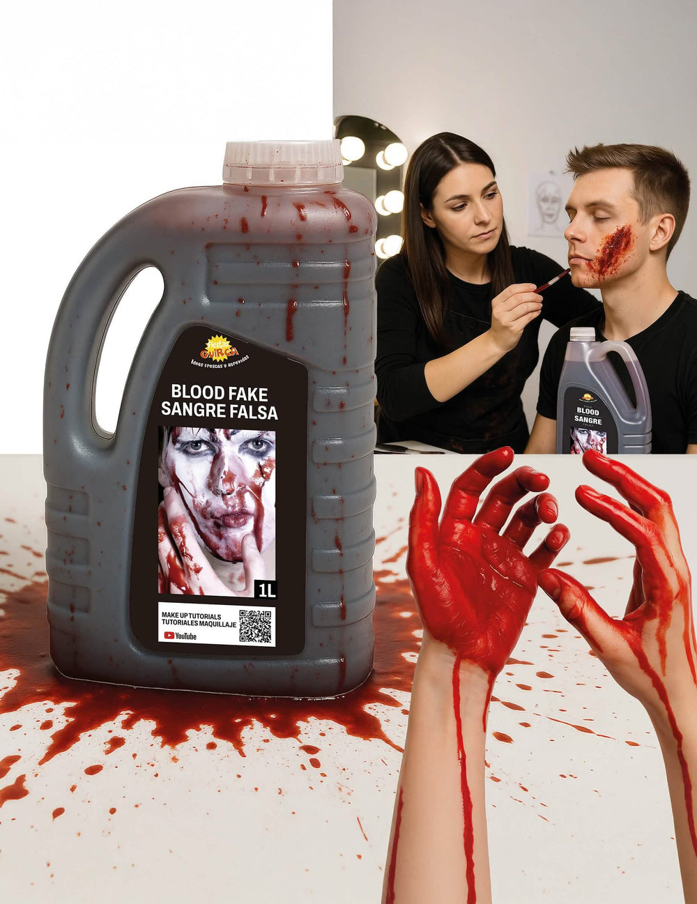 Faux sang Halloween pour adulte rouge liquide en bidon de 1 litre