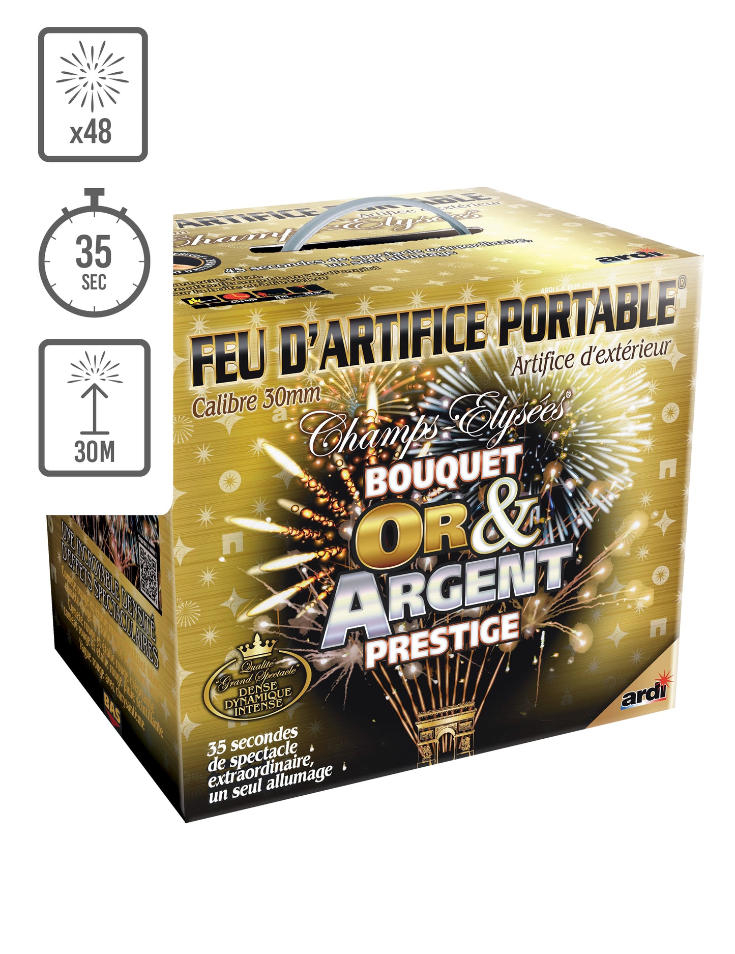 Ohňostroj Portable® prestížna zlatá & strieborná kytica, 48 výstrelov, 35 sekúnd