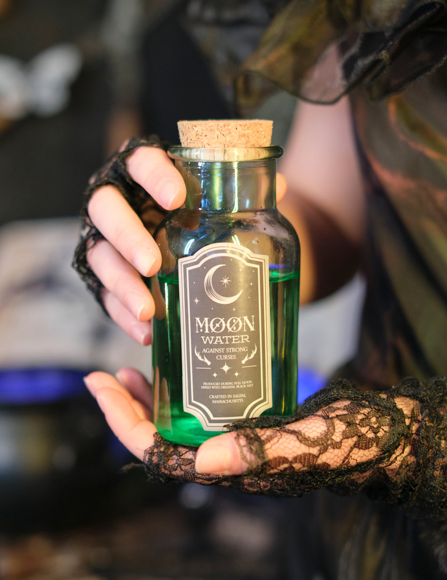 Moon Water Green Glass Vial 13.5 cm