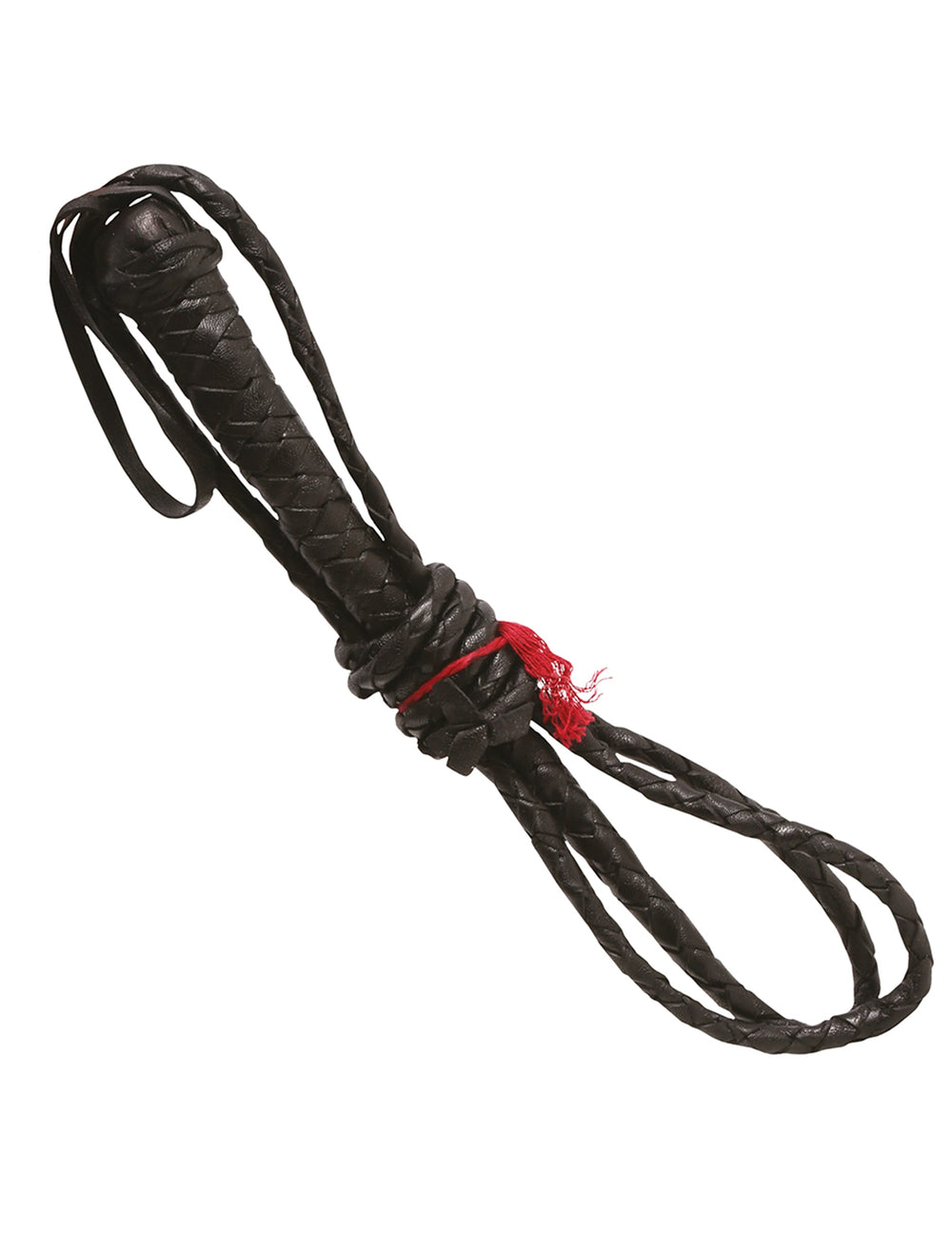 Détail du tressage du fouet pour adulte noir tressé avec bout rouge
