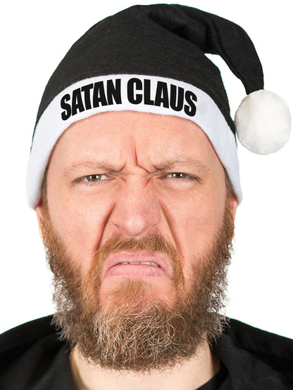 Vtipná vianočná čiapka SATAN CLAUS, čiapka Santa, čierno-biela 
