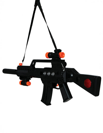 Vue de profil avec sangle du fusil d'assaut sonore et lumineux militaire pour adulte
