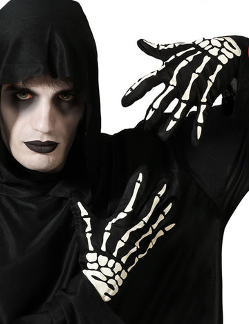 Veľké čiernobiele kostrové rukavice pre dospelých