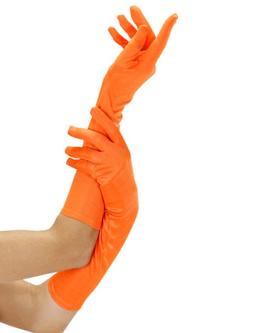 Dlhé rukavice pre dospelých v fluorescenčnej oranžovej farbe