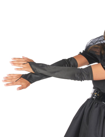 Dlhé čierne saténové rukavice bez dospelých prstov