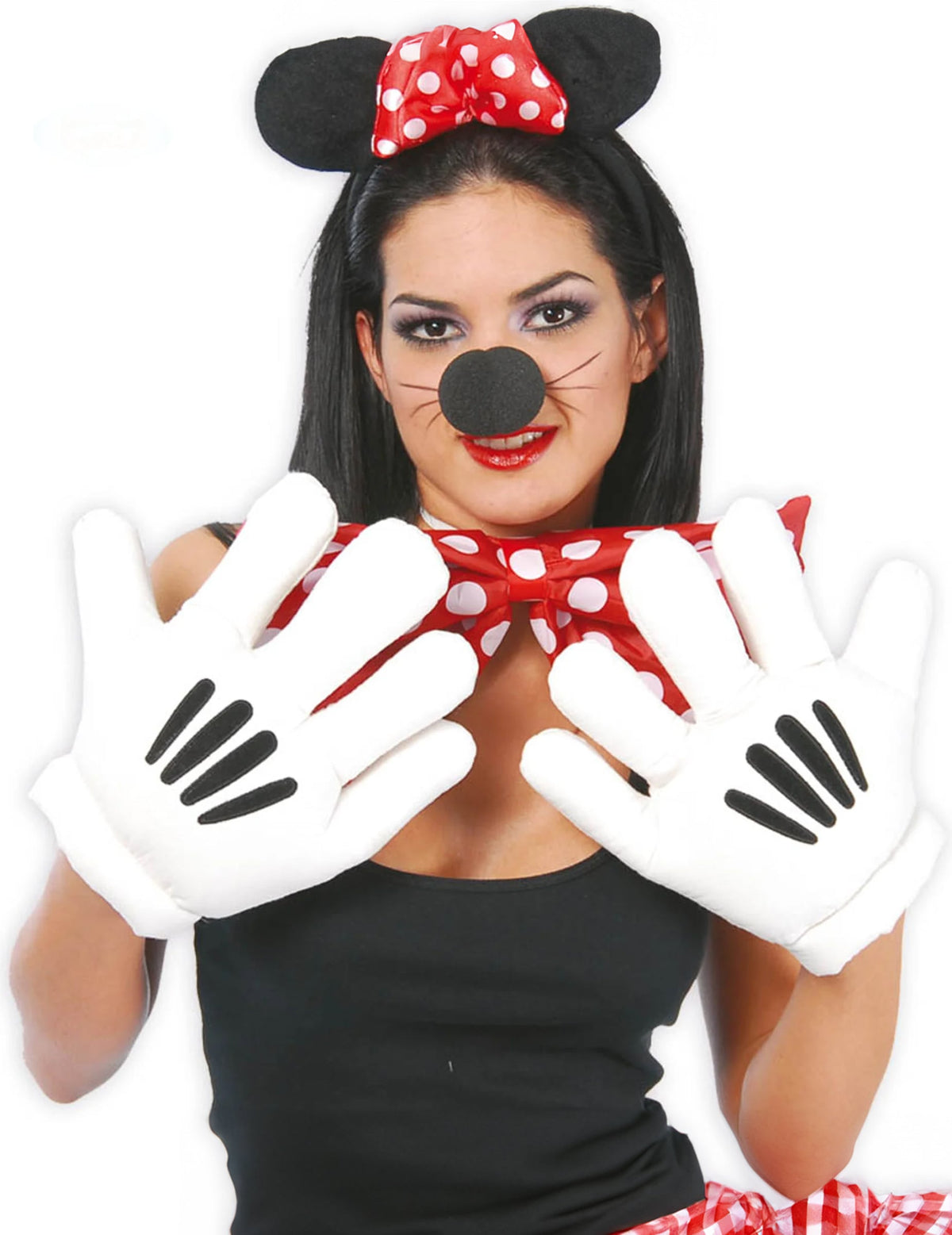 Gants mains géantes de souris pour adulte blanches à détails noirs