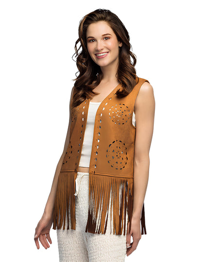 Dámska hnedá vesta s strapcami v hippie štýle
