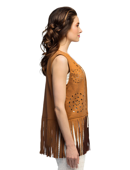 Dámska hnedá vesta s strapcami v hippie štýle