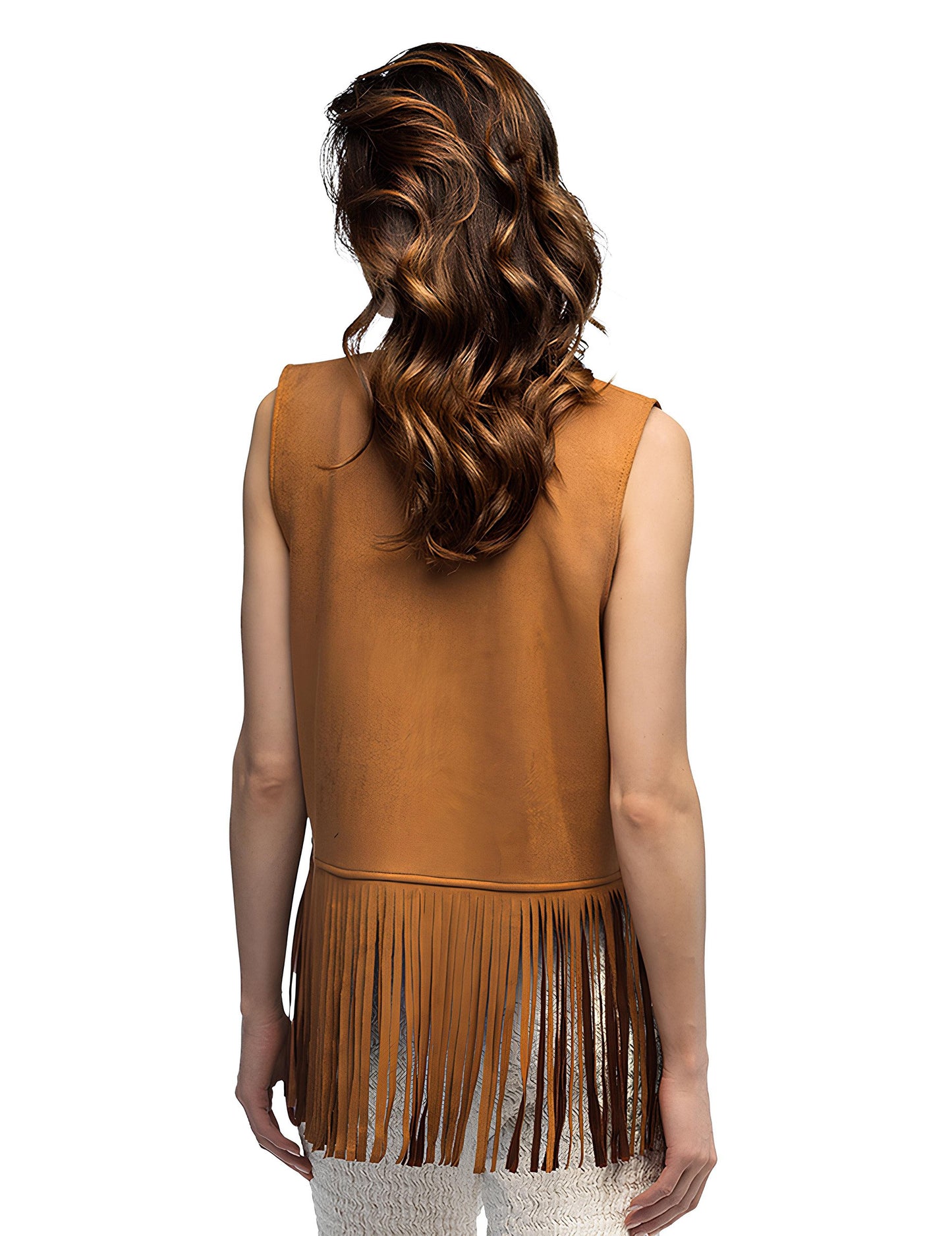 Dámska hnedá vesta s strapcami v hippie štýle