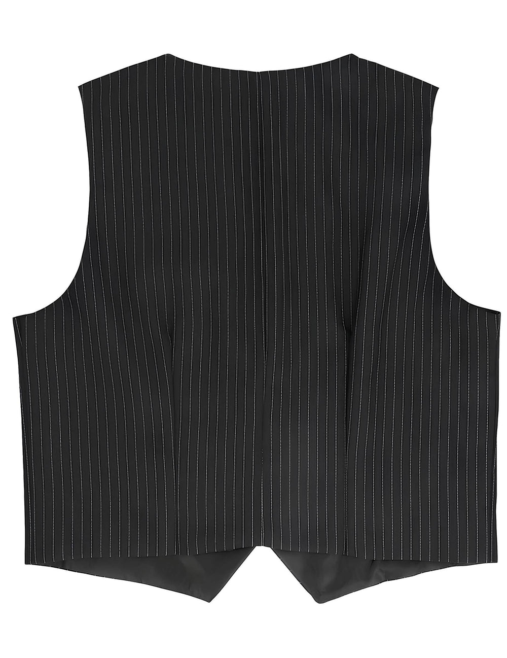 Vue de dos du gilet rayé pour homme noir à fines rayures blanches