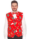 Gilet de Noël pour adulte rouge à motifs avec nœud papillon
