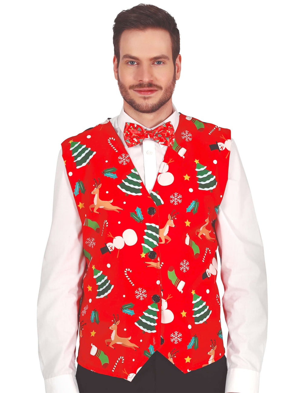 Gilet de Noël pour adulte rouge à motifs avec nœud papillon