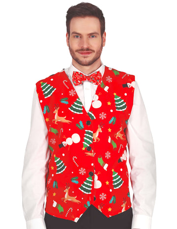 Červená vesta pre dospelých s vianočnými vzormi
