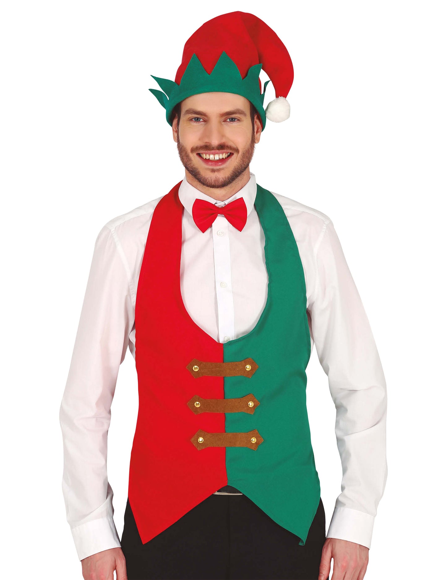 Gilet rouge et vert de lutin de Noël adulte