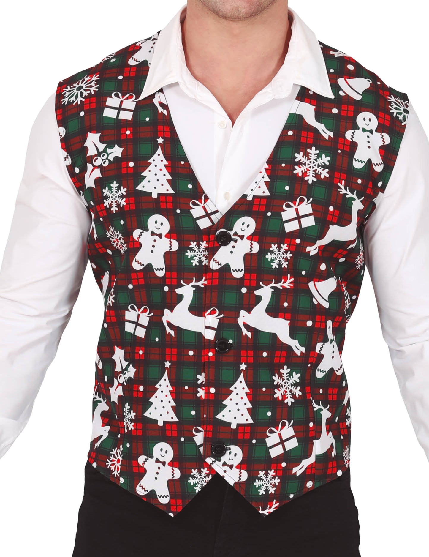 Tartanová vesta s vianočnými motívmi pre dospelých 