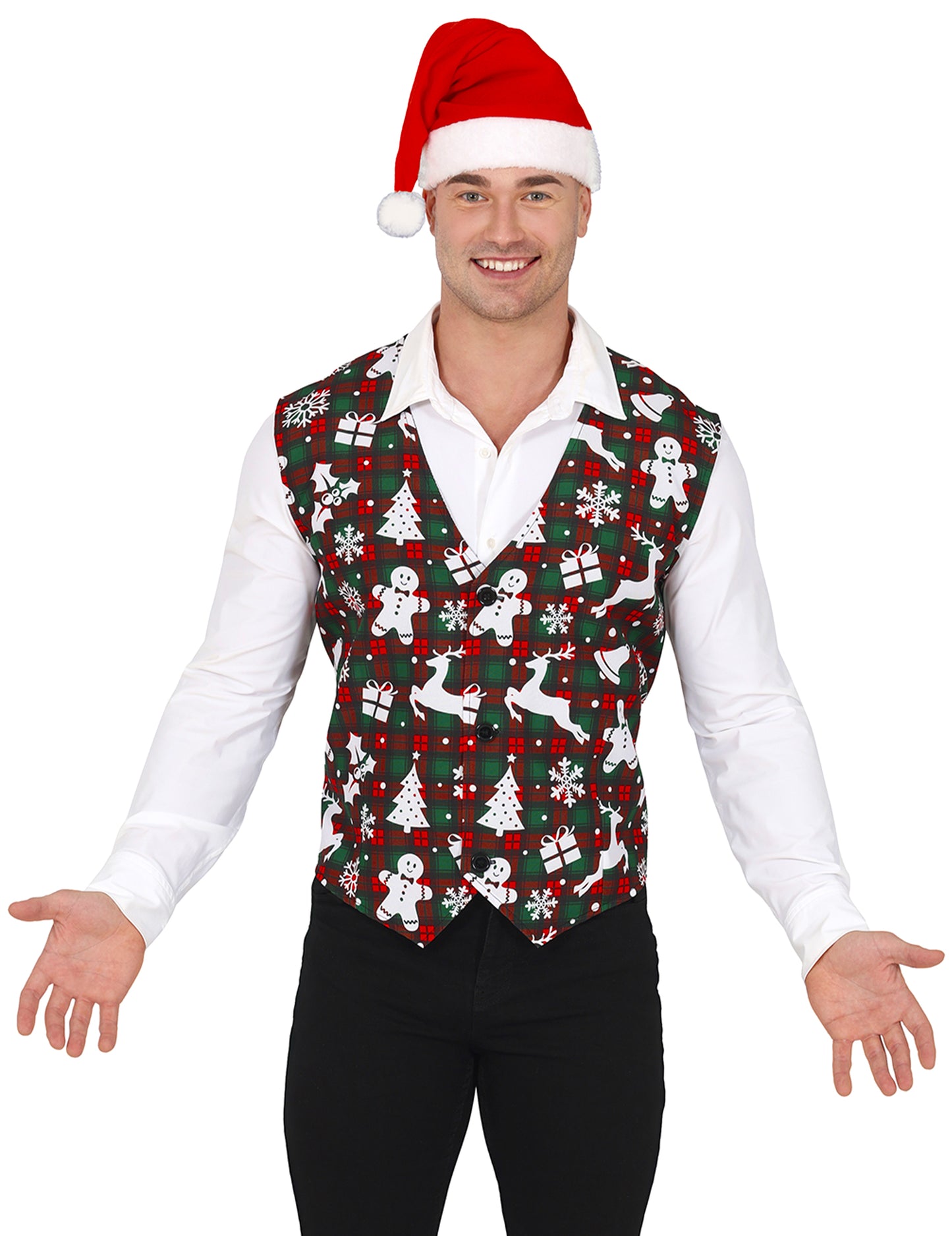 Tartanová vesta s vianočnými motívmi pre dospelých 