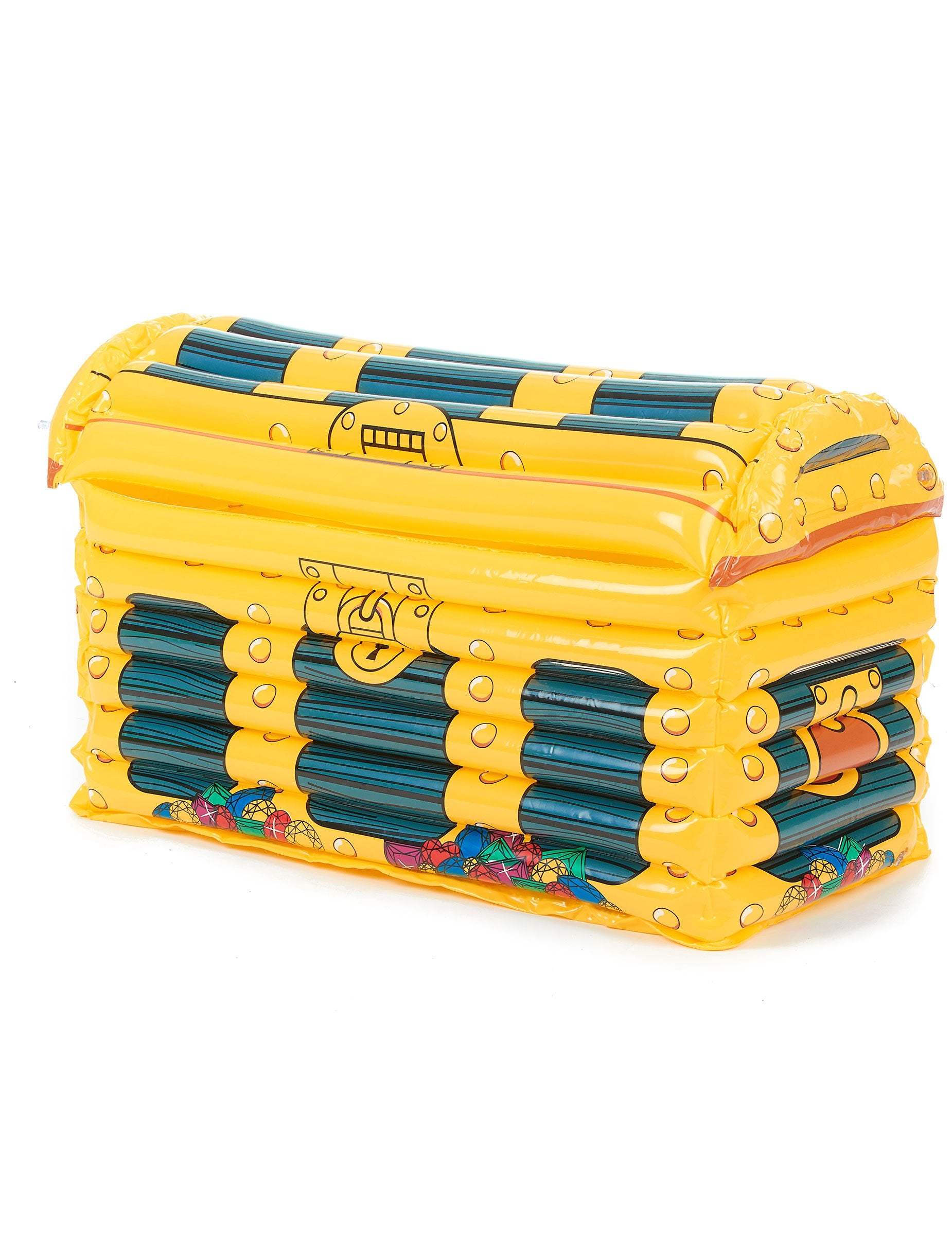 Vue du coffre fermé de la glacière coffre gonflable pirate pour adulte