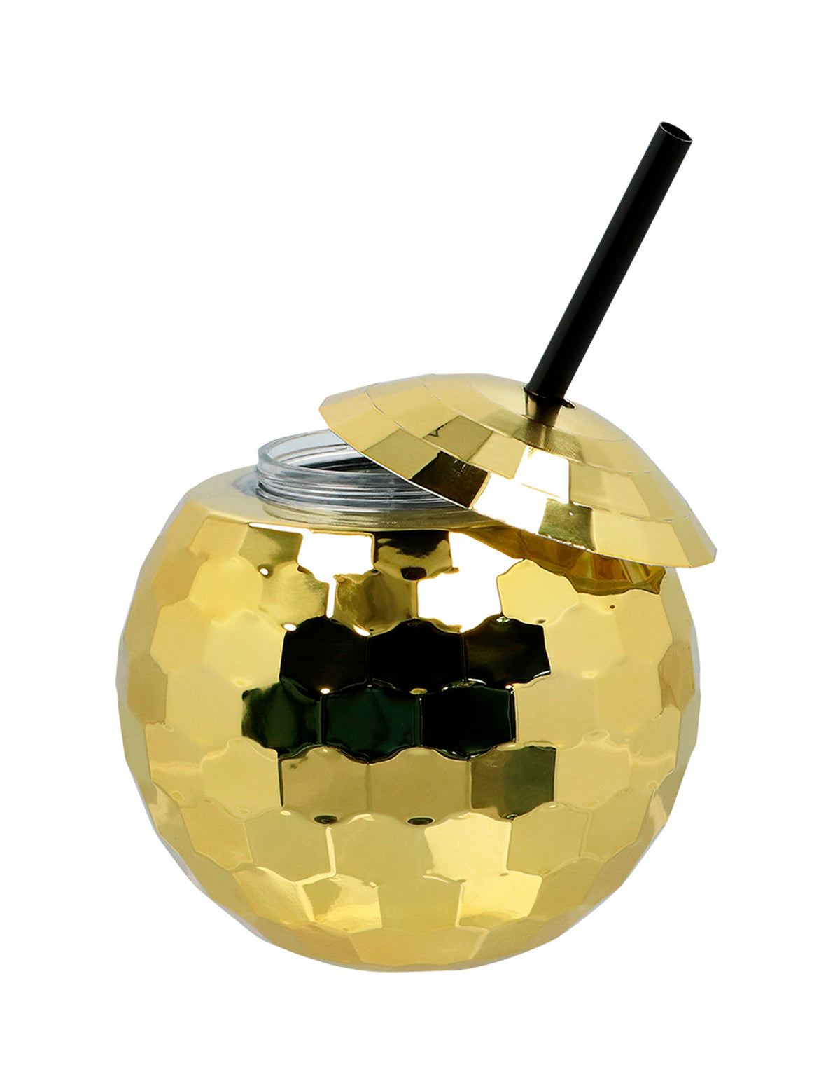 Vue avec le couvercle ouvert du gobelet boule disco pour fête