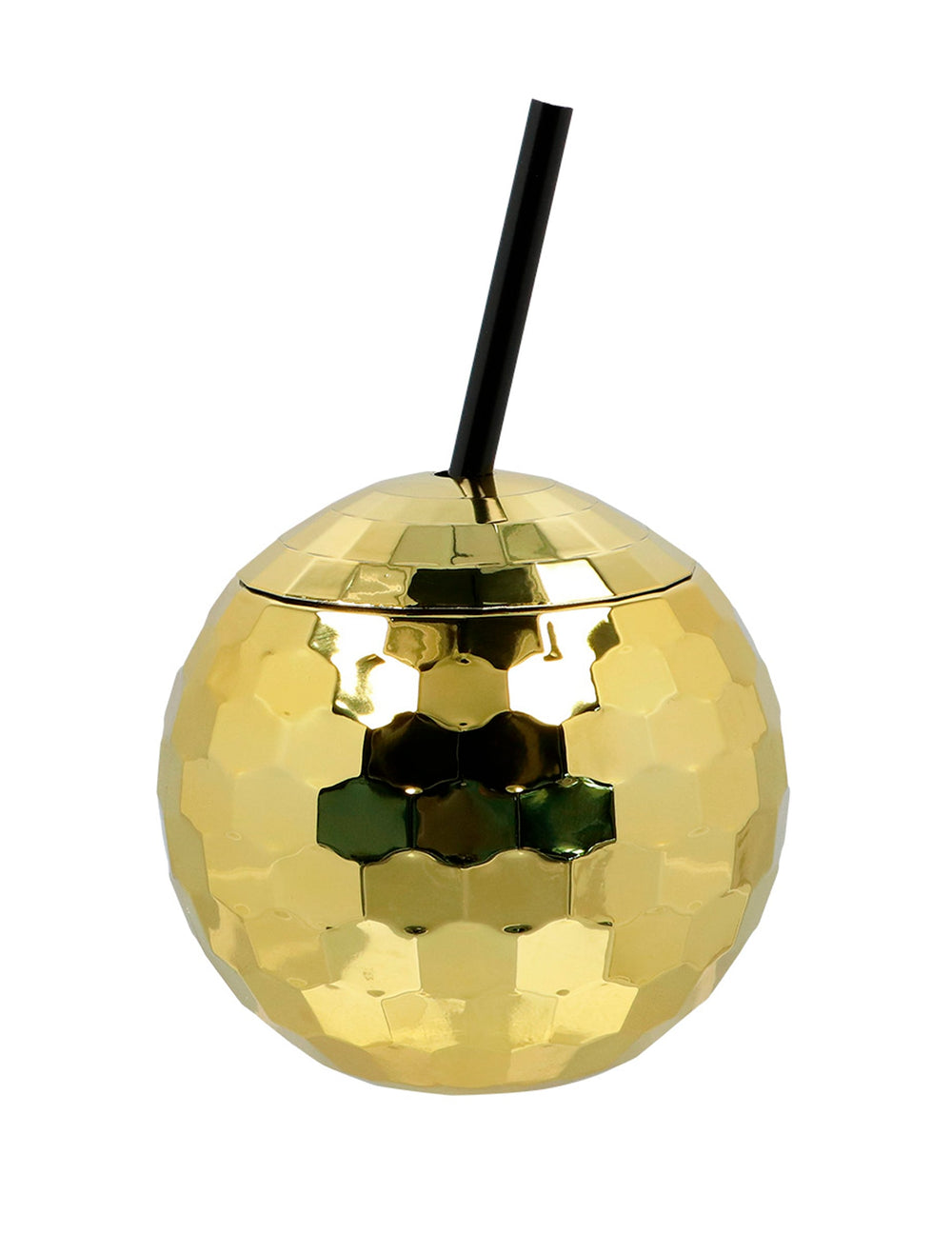 Gobelet boule disco pour fête doré avec paille noire