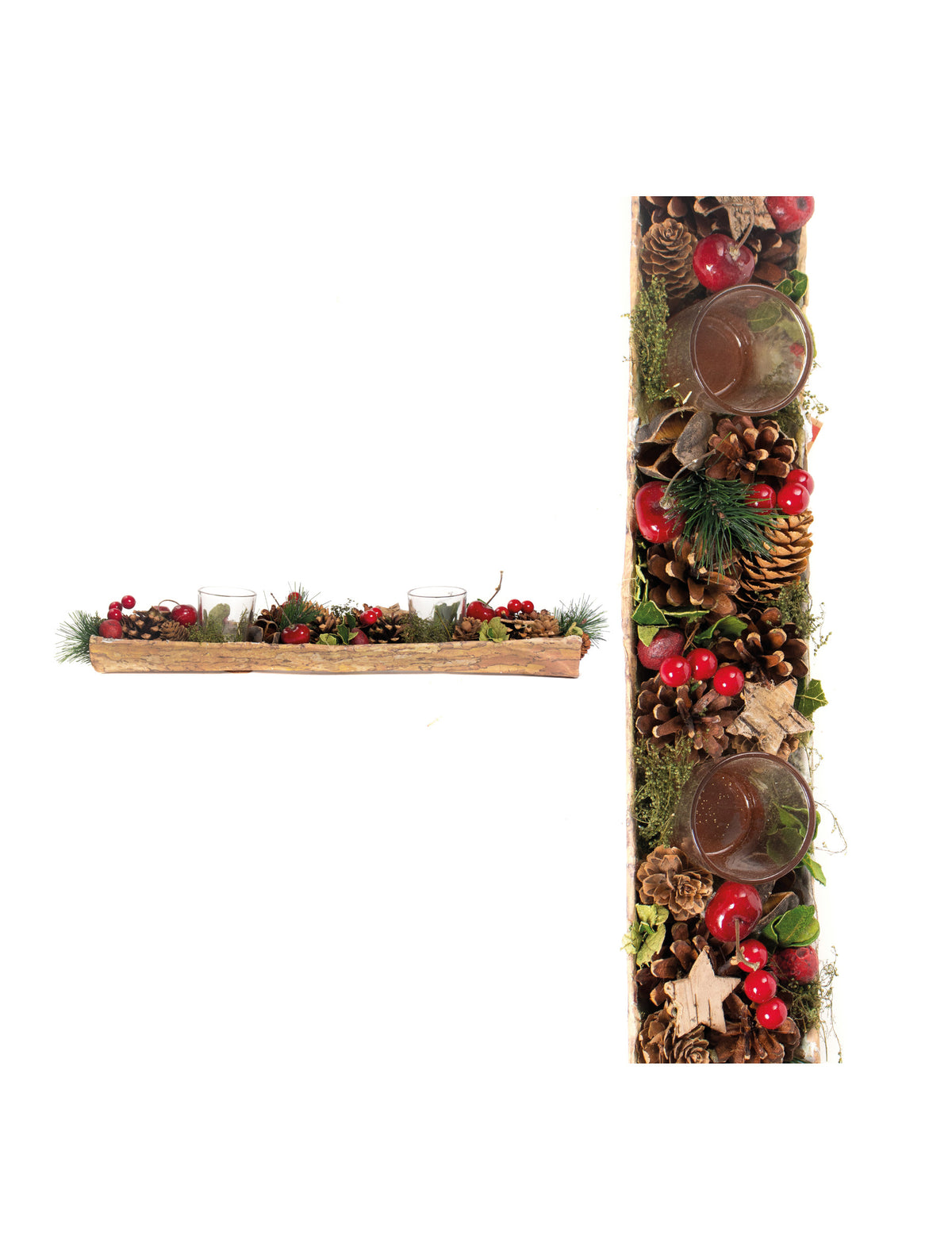 Bougeoir avec photophores traditionnel pommes de pin marron et rouge