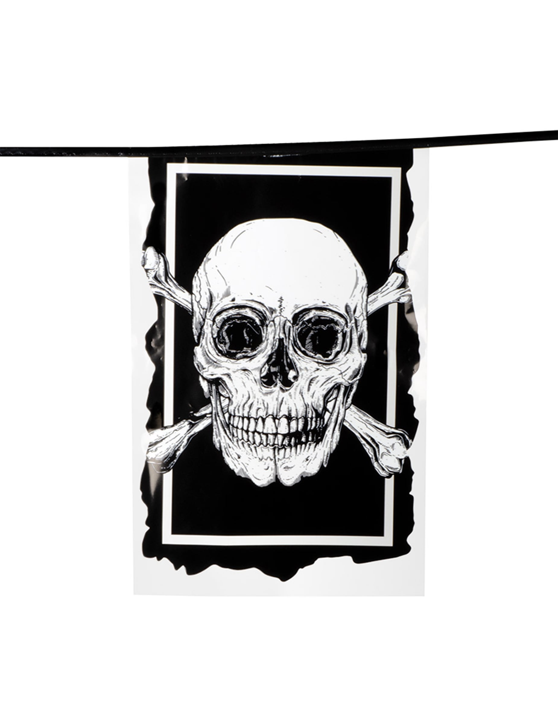 Détail d'un drapeau de la guirlande de 10 drapeaux en plastique Pirate Jolly Roger