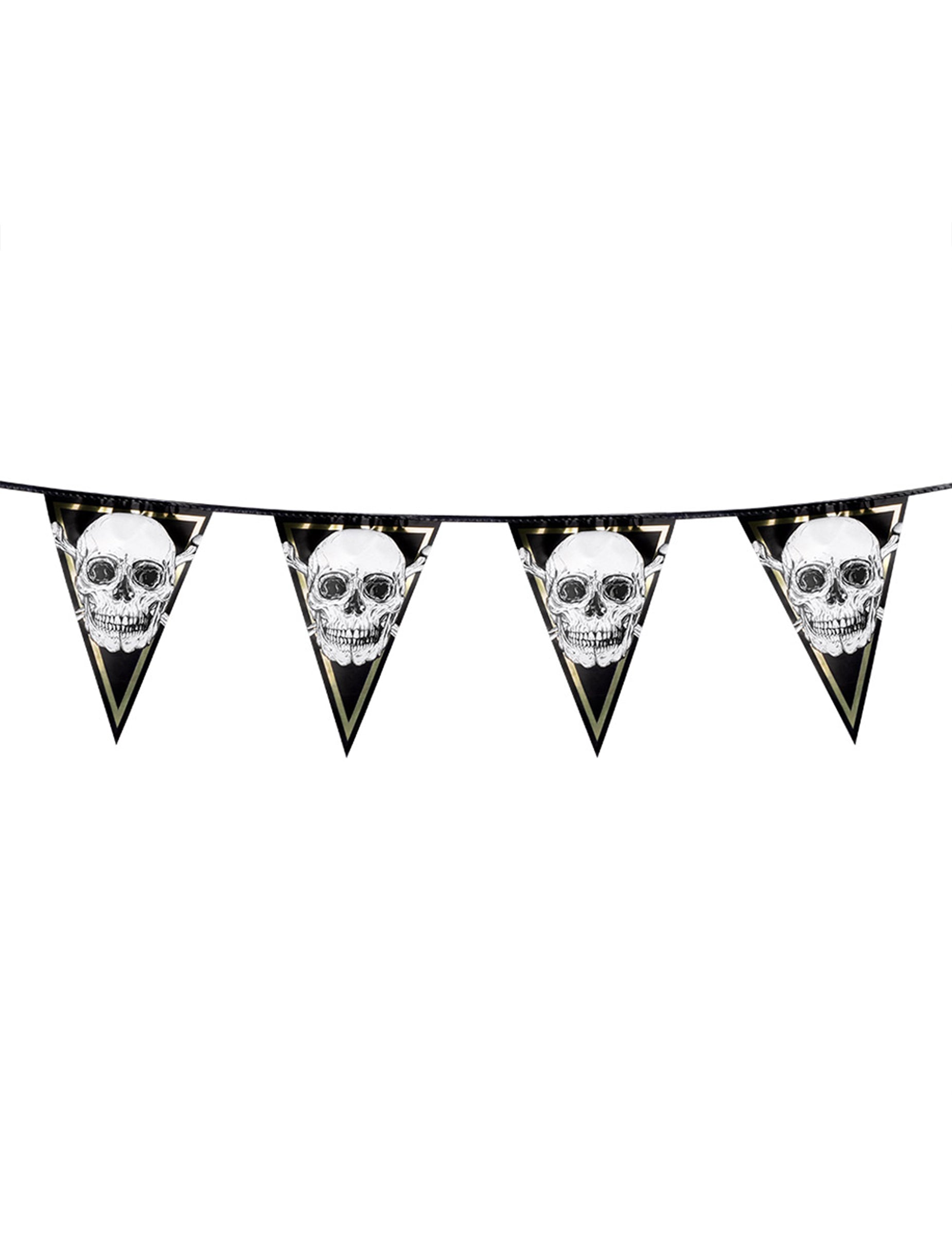 Vue d'ensemble de la guirlande de fanions en plastique Pirate Jolly Roger
