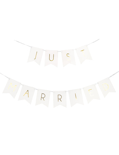 Bielo-zlatá zavinovacia girlanda, novomanželia, 155 cm kartón