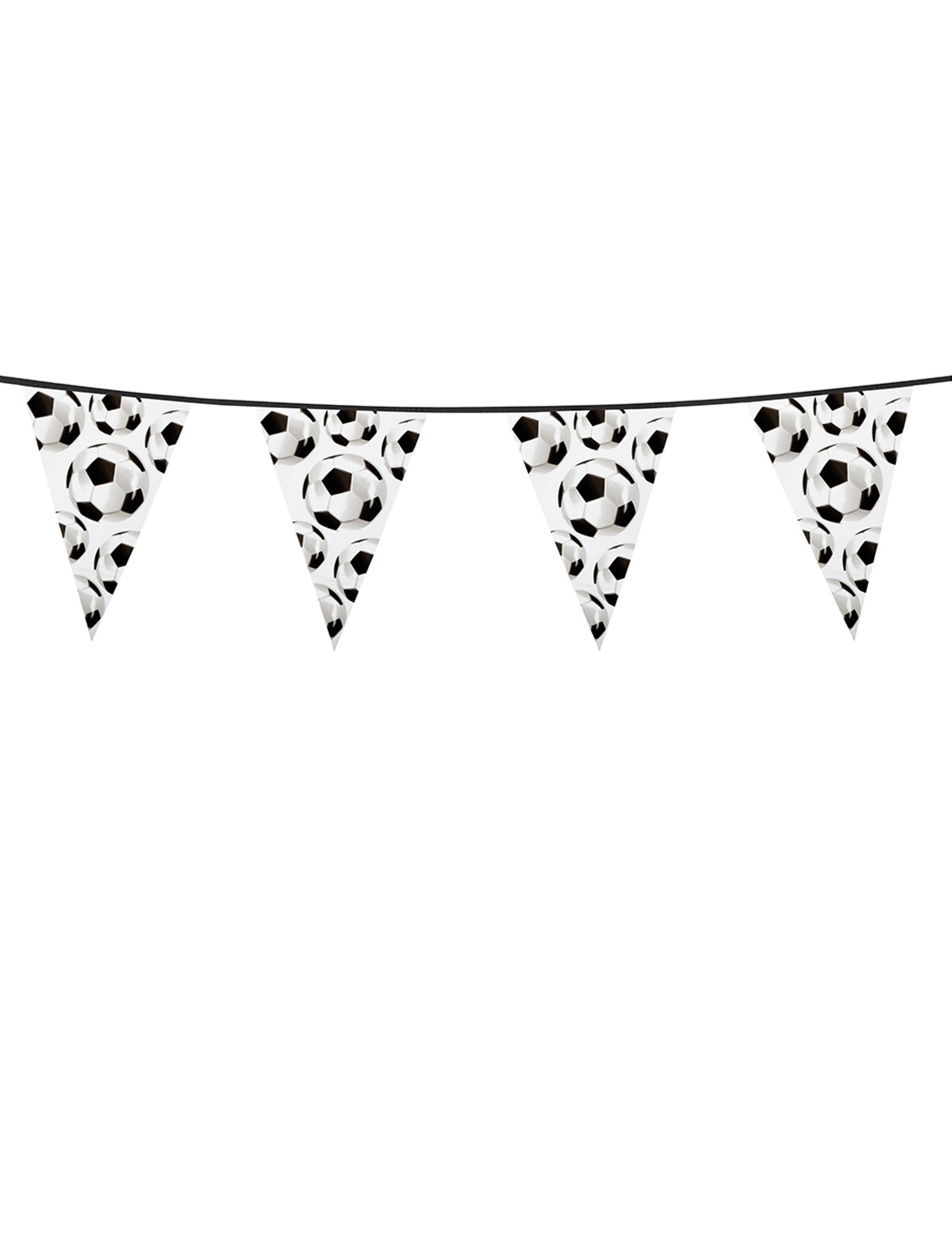 Guirlande à fanions Foot party blanche et noire avec imprimé ballons de football