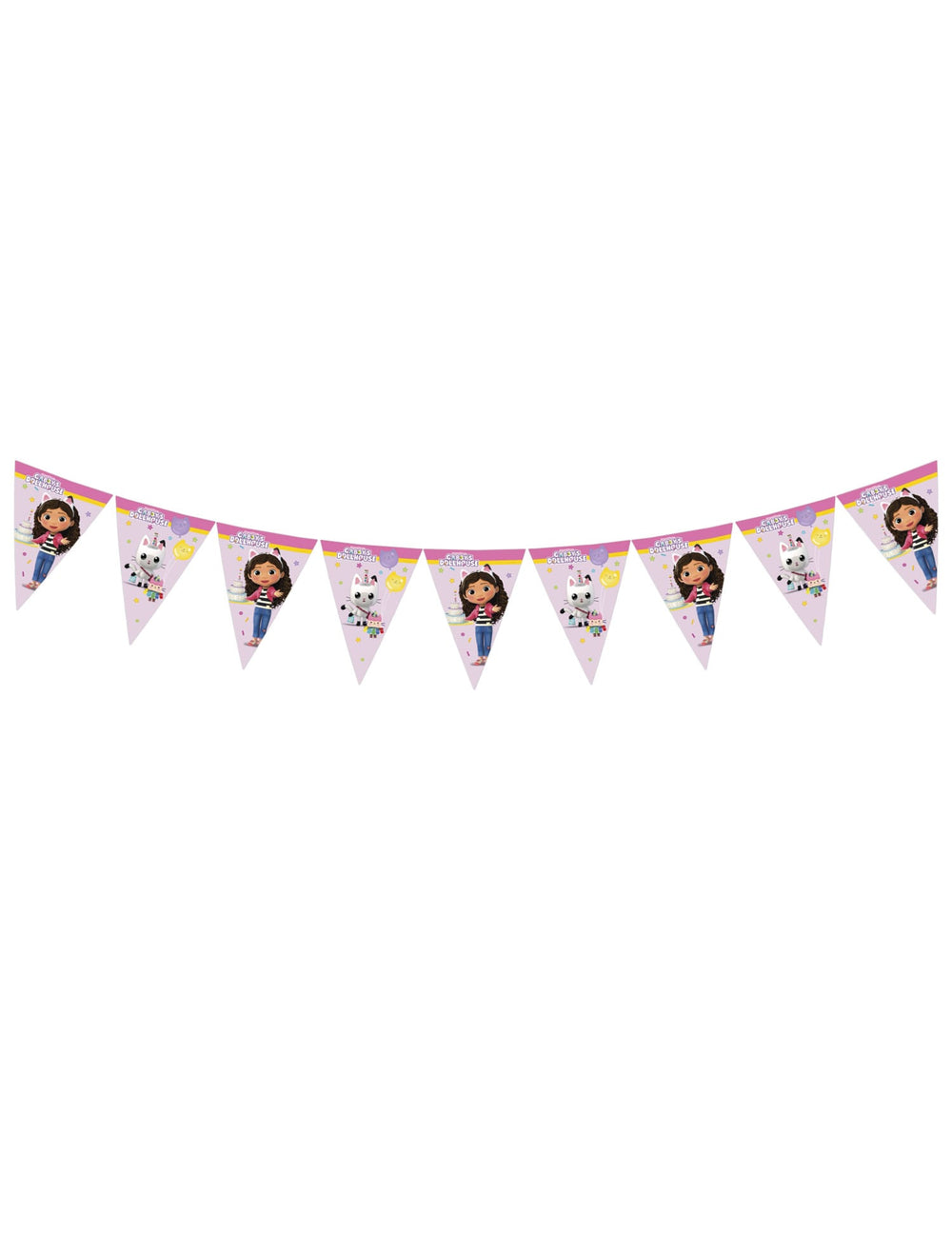 Guirlande à fanions Gabby et la maison magique pour enfant rose et violette
