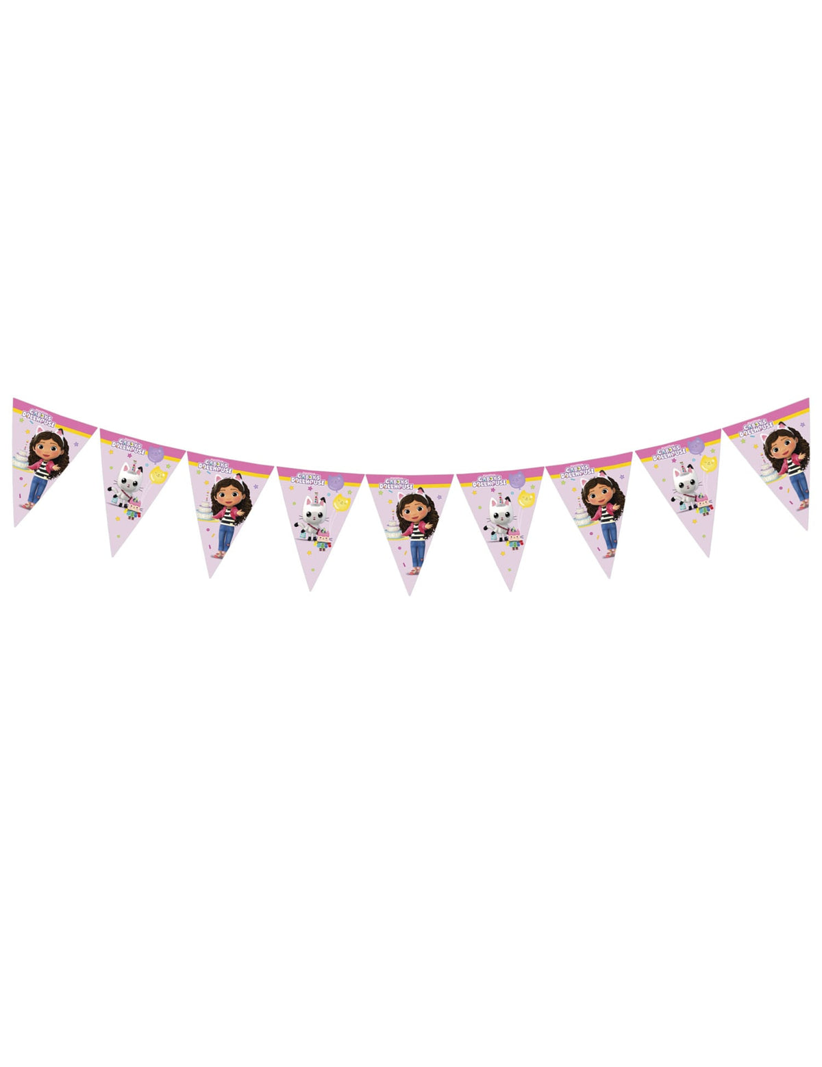 Guirlande à fanions Gabby et la maison magique pour enfant rose et violette