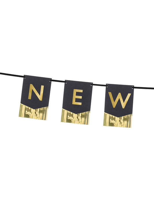 Détail des fanions avec les lettres NEW de la guirlande à fanions Happy New Year