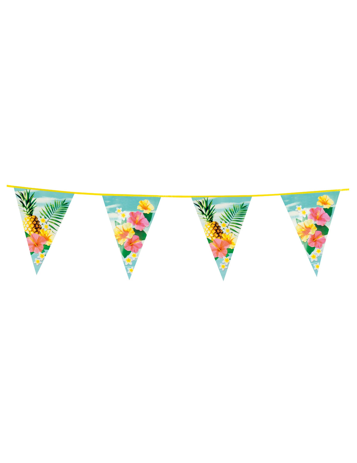 Guirlande à fanions Hawaii party bleue avec motifs ananas et fleurs d'hibiscus
