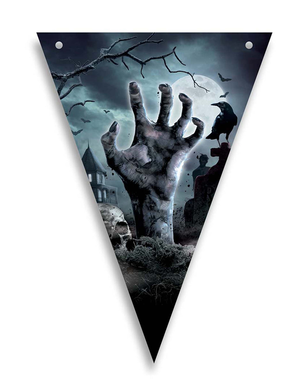 Détail d'un fanion de la guirlande à fanions revenants du cimetière