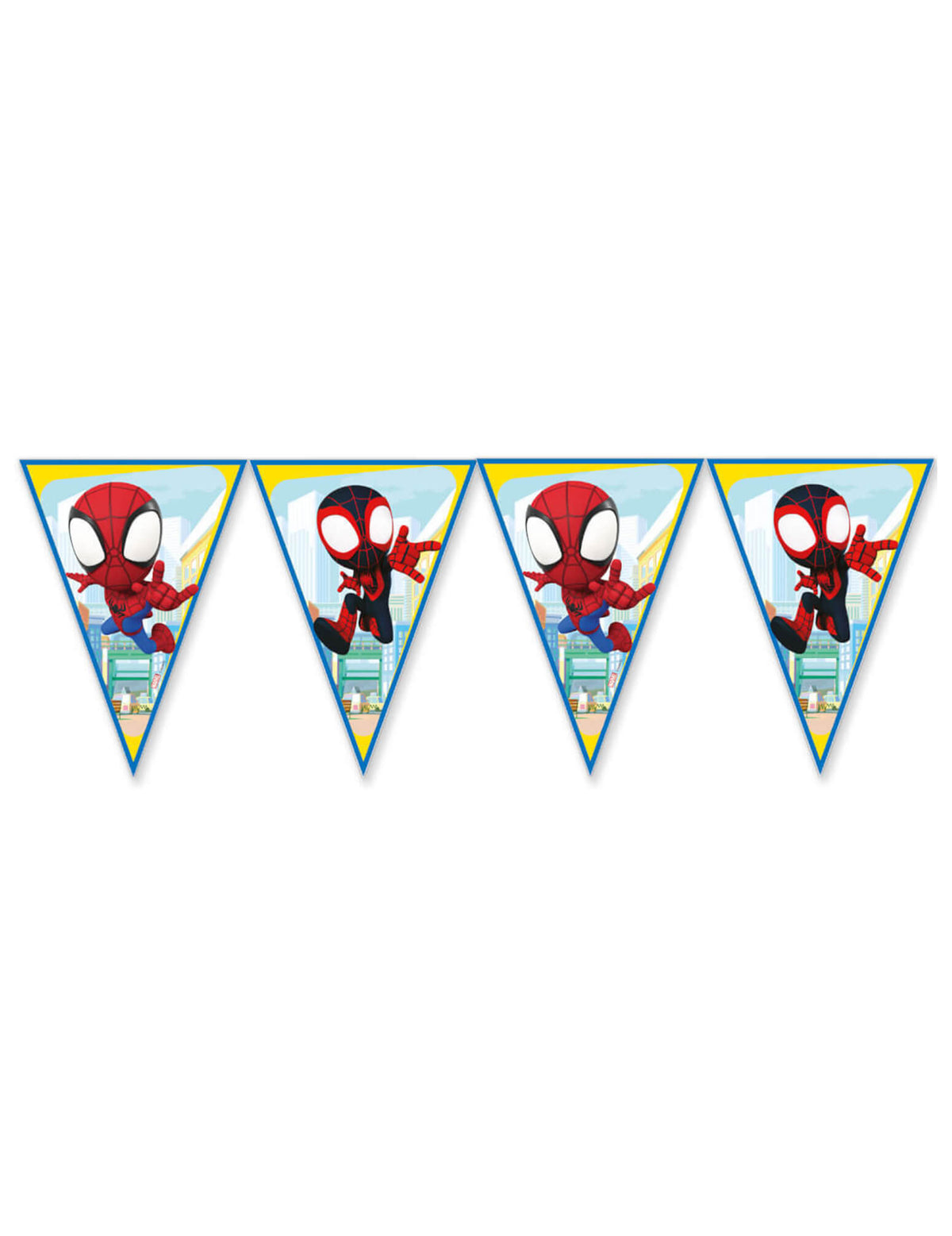 Gros plan sur les fanions de la guirlande à fanions Spidey et ses amis
