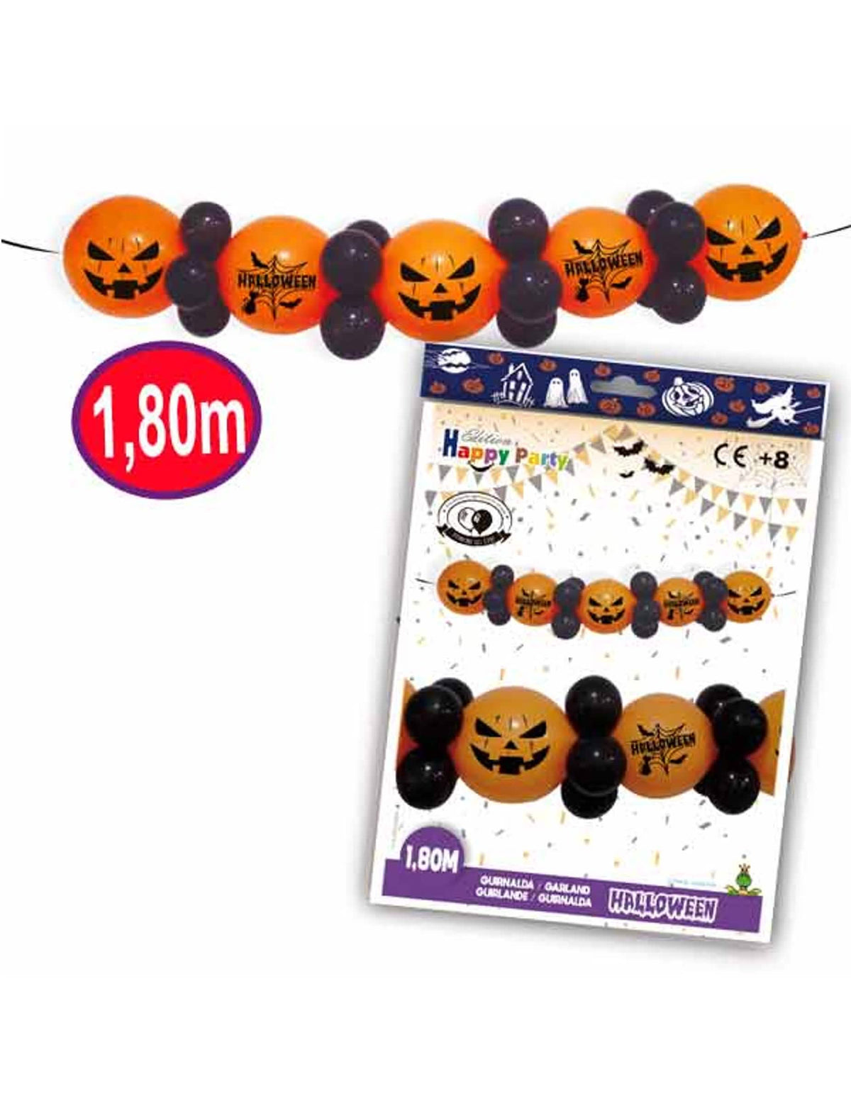 Girlanda z latexových balónov na halloween na dekoráciu v oranžovej a čiernej farbe s motívmi tekvíc