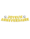 Guirlande ballons lettres Joyeux Anniversaire pour fête dorée avec étoiles argentées