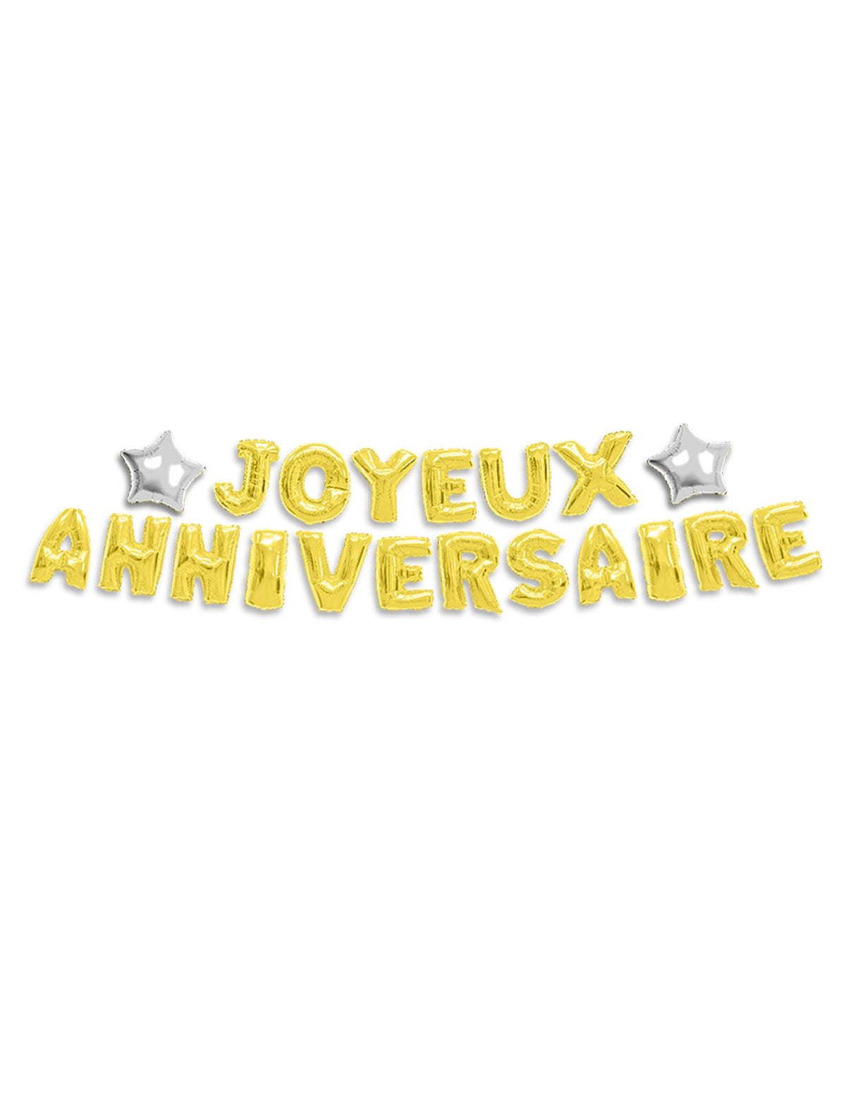 Guirlande ballons lettres Joyeux Anniversaire pour fête dorée avec étoiles argentées