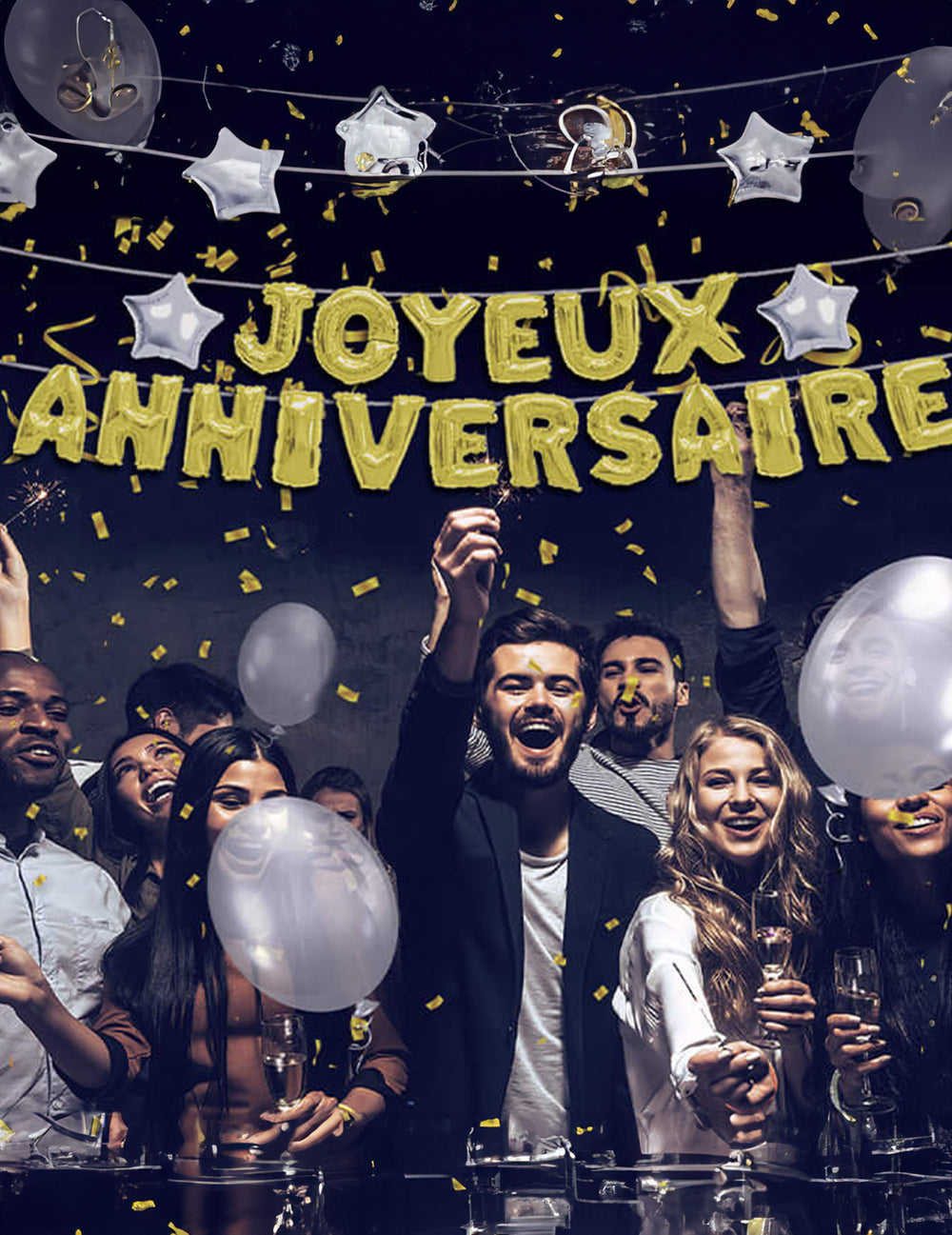 Mise en situation de la guirlande ballons lettres Joyeux Anniversaire