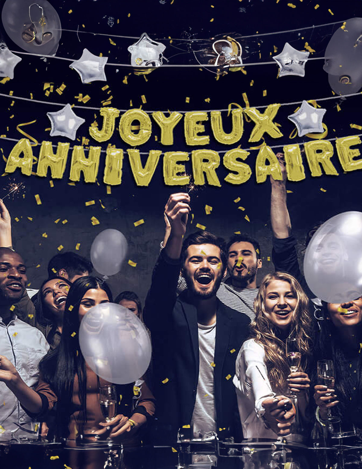 Mise en situation de la guirlande ballons lettres Joyeux Anniversaire