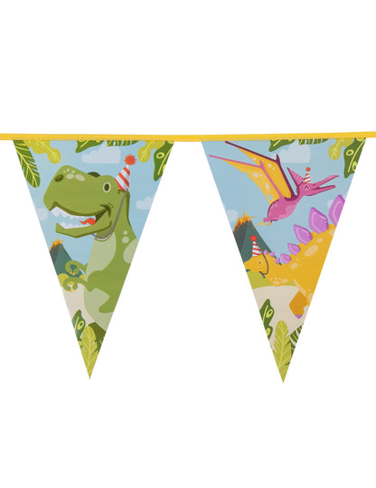 Guirlande de fanions Dino Party pour enfant multicolore avec dinosaures à chapeaux de fête