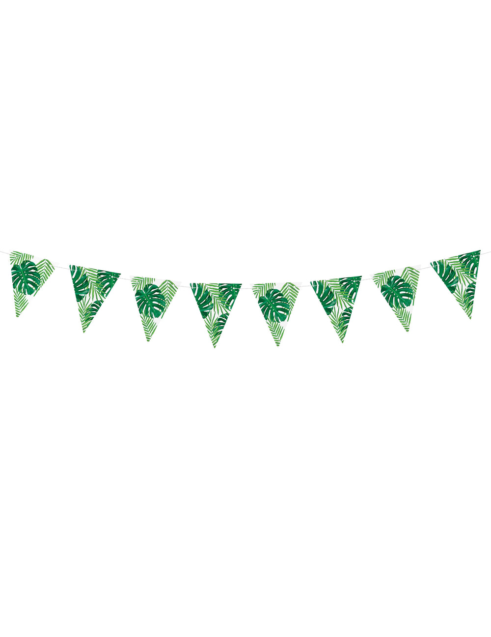Guirlande de fanions feuilles tropicales pour fête vert et blanc en carton