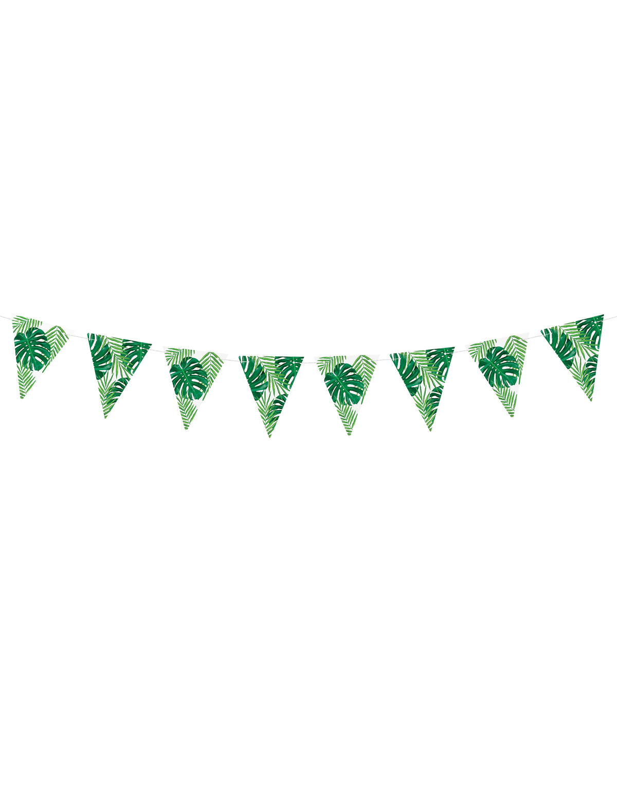 Guirlande de fanions feuilles tropicales pour fête vert et blanc en carton
