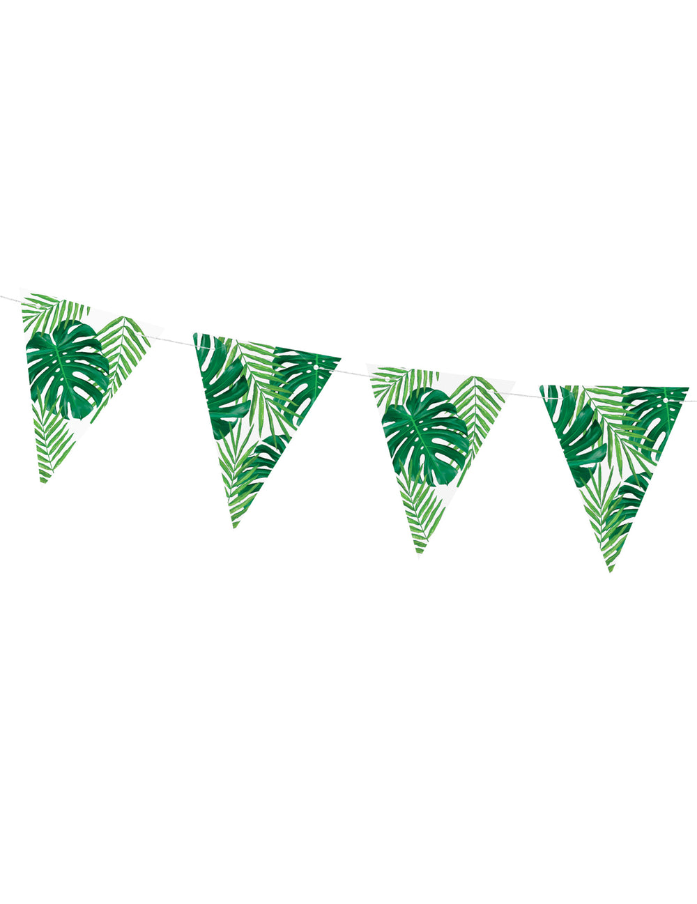Détail des fanions de la guirlande de fanions feuilles tropicales